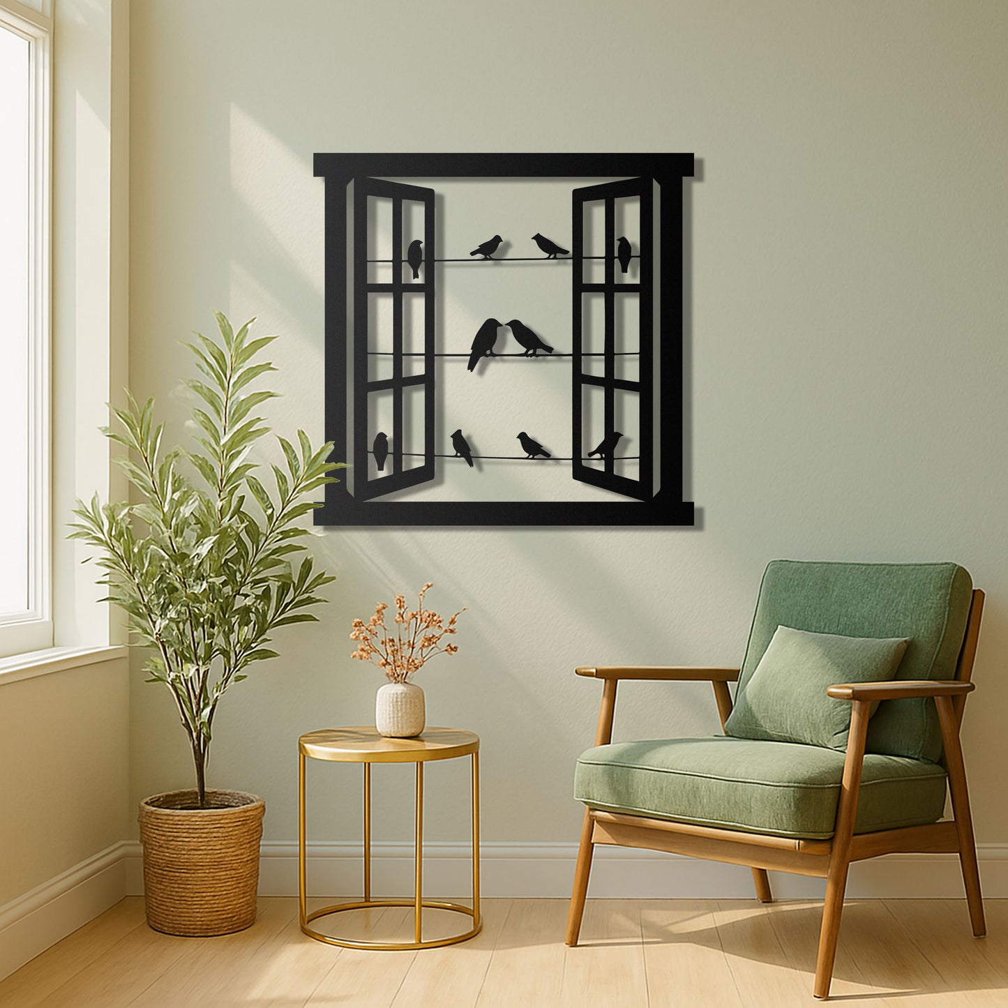 Window & Birds Metal Wall Art