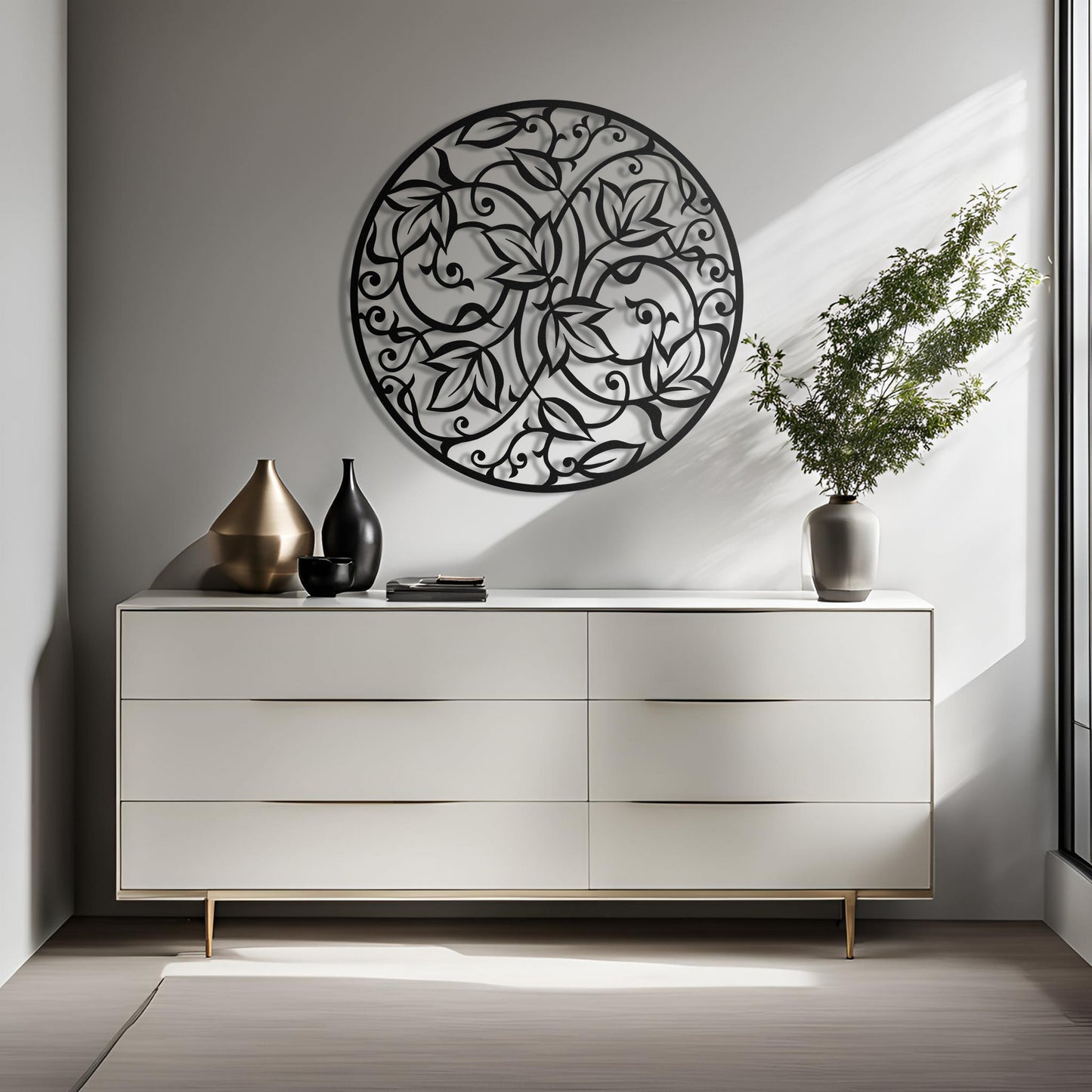 Round Leaf Mandala Metal Wall Art