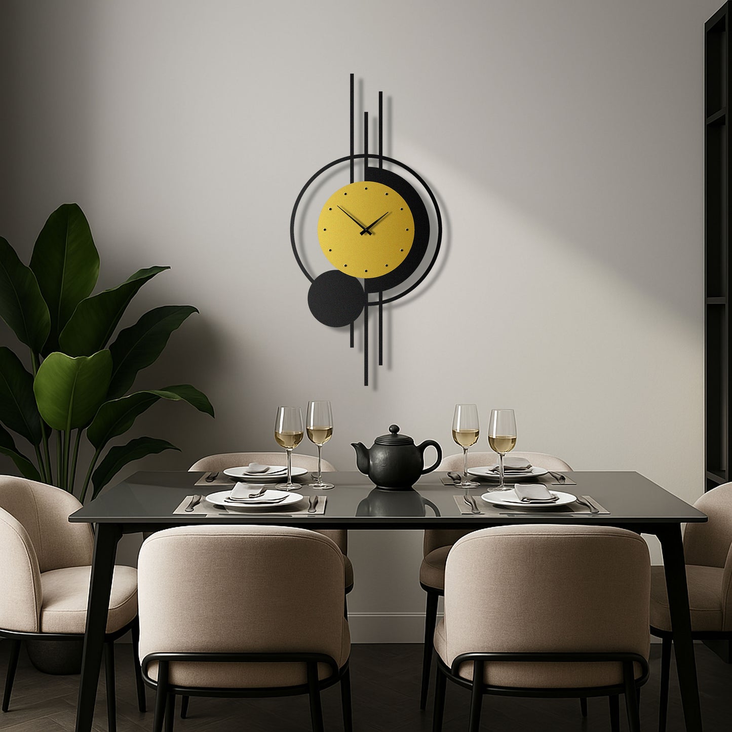 Gold & Black Geometric Metal Wall Clock