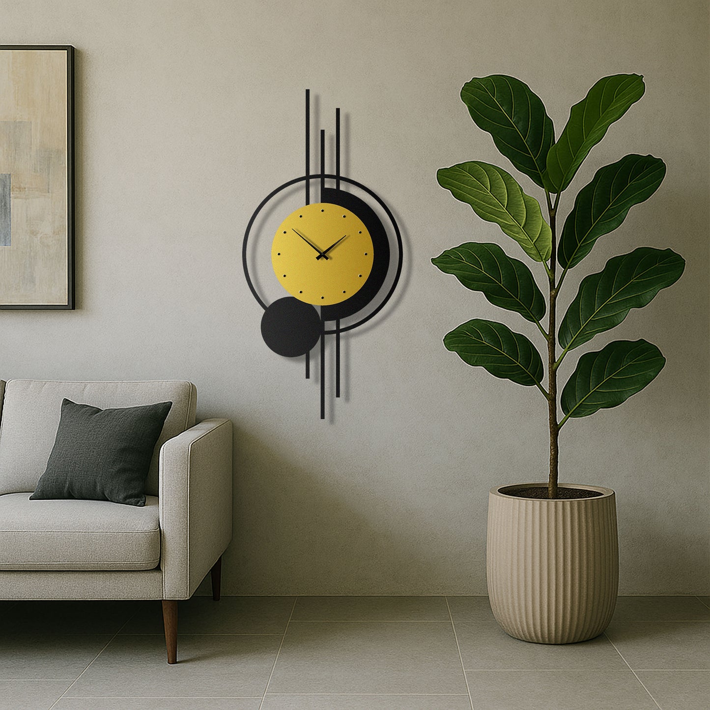 Gold & Black Geometric Metal Wall Clock