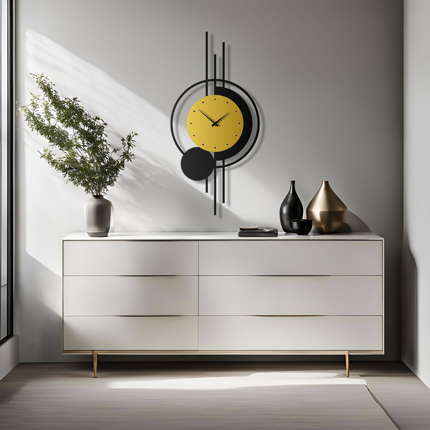 Gold & Black Geometric Metal Wall Clock