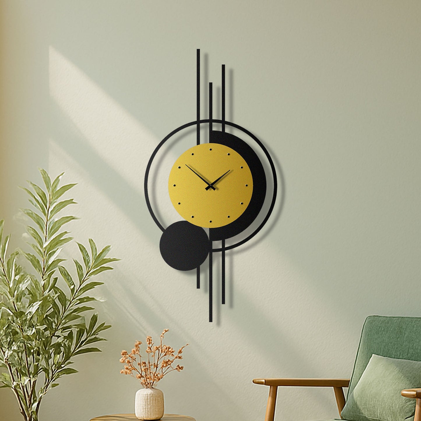 Gold & Black Geometric Metal Wall Clock