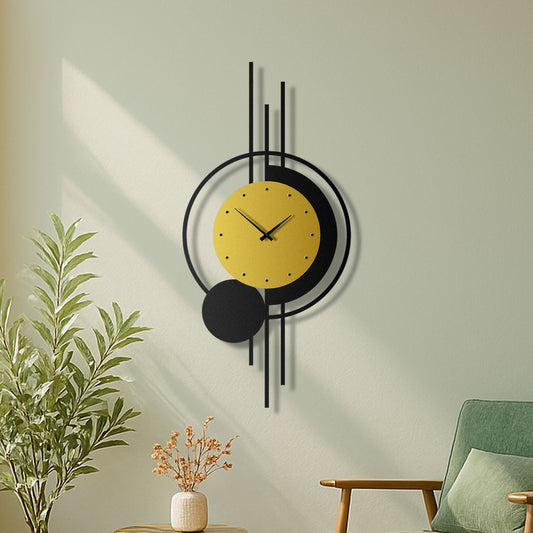 Gold & Black Geometric Metal Wall Clock