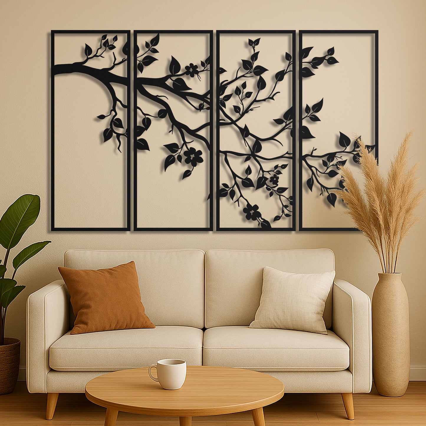 4 Panel Tree Branch Metal Wall Art