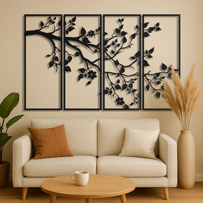 4 Panel Tree Branch Metal Wall Art