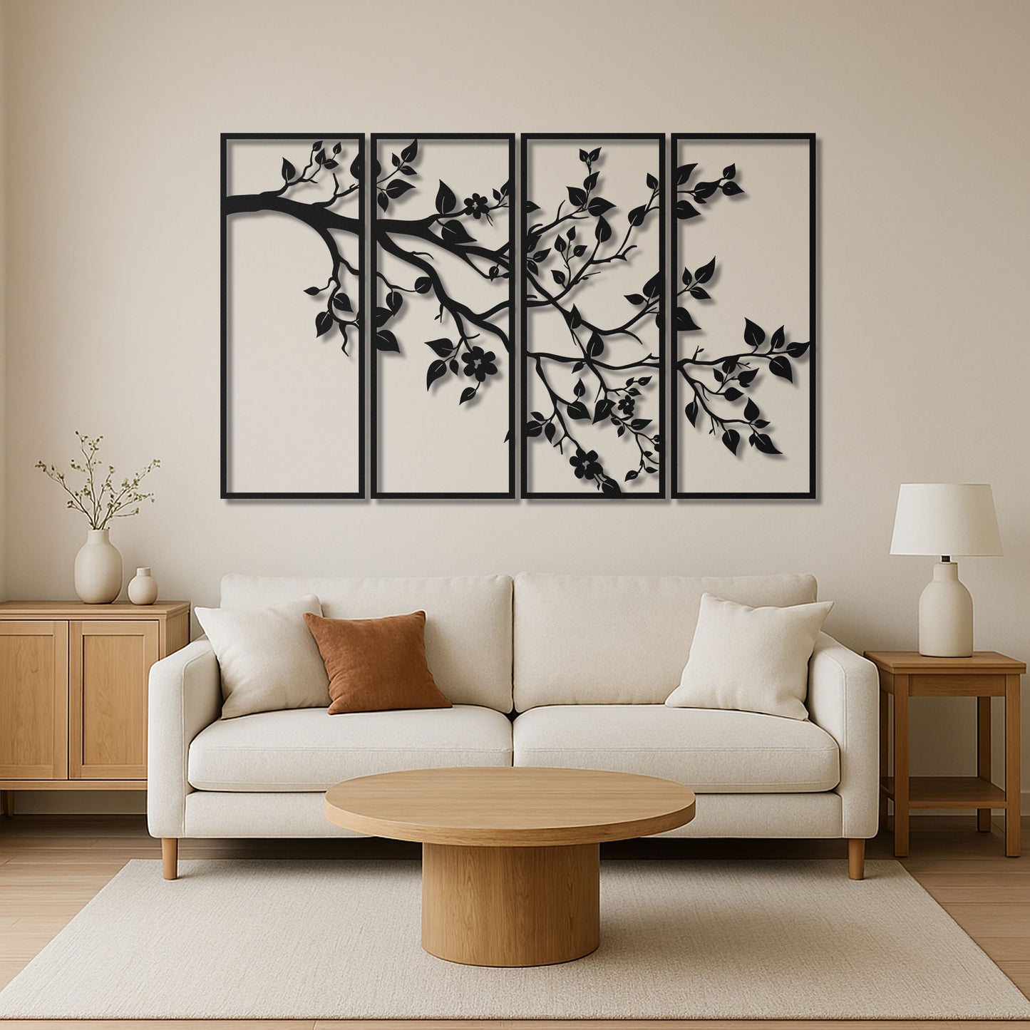 4 Panel Tree Branch Metal Wall Art