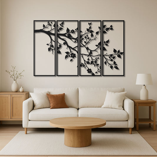 4 Panel Tree Branch Metal Wall Art
