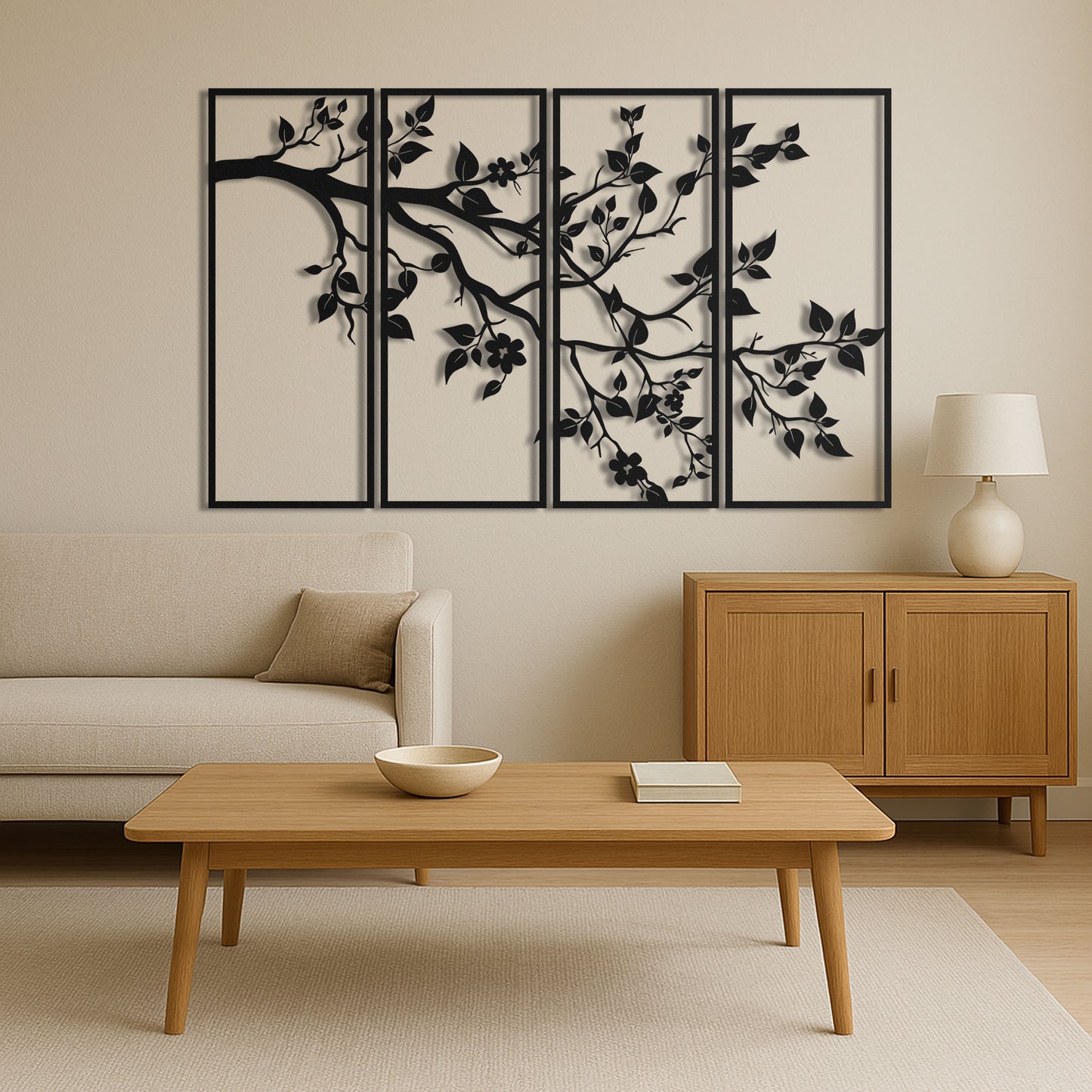4 Panel Tree Branch Metal Wall Art