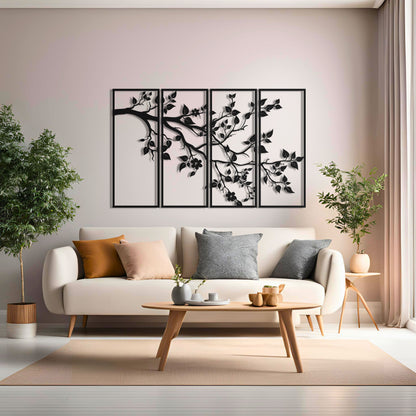 4 Panel Tree Branch Metal Wall Art