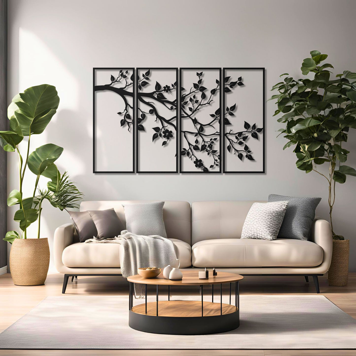 4 Panel Tree Branch Metal Wall Art