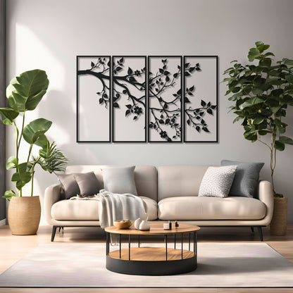 4 Panel Tree Branch Metal Wall Art