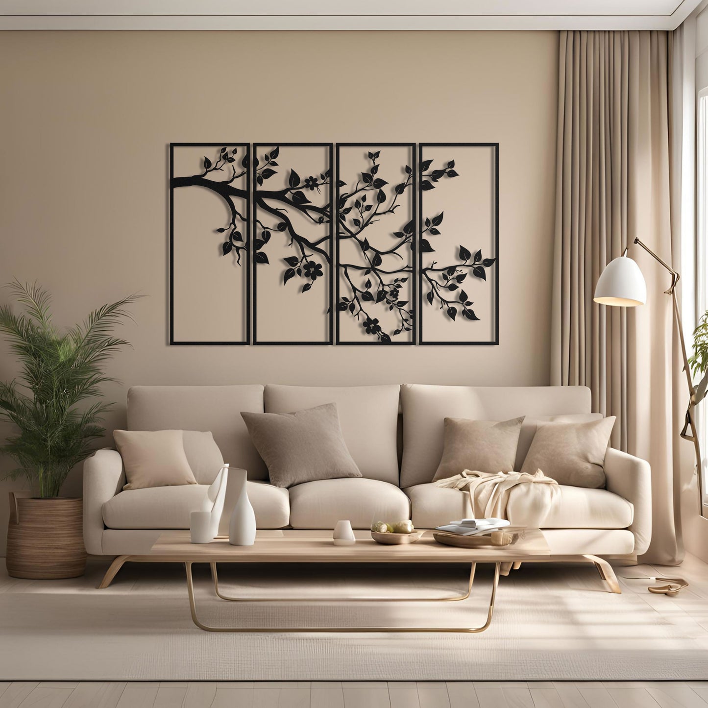 4 Panel Tree Branch Metal Wall Art