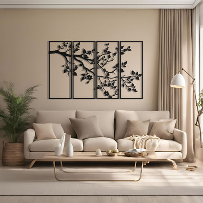 4 Panel Tree Branch Metal Wall Art