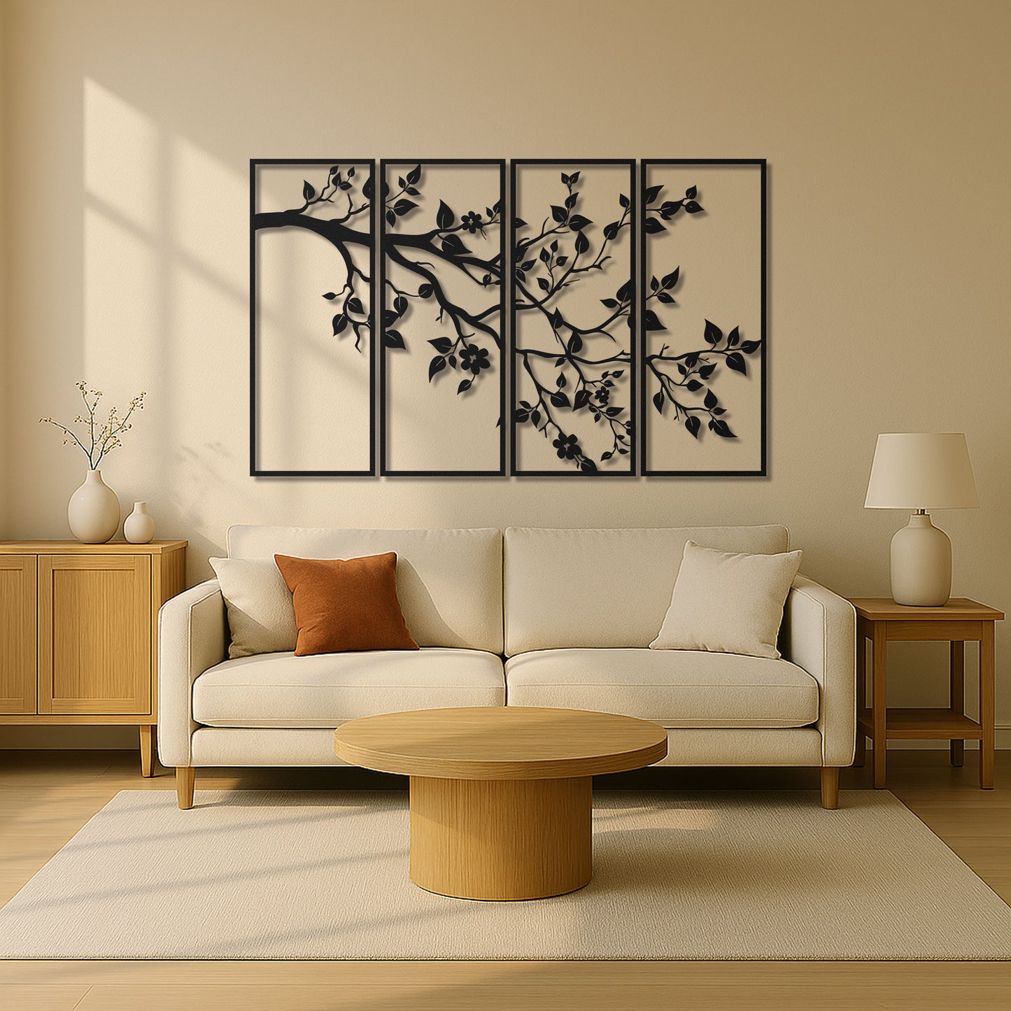 4 Panel Tree Branch Metal Wall Art