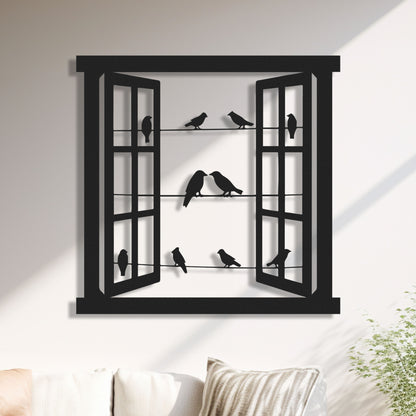 Window & Birds Metal Wall Art
