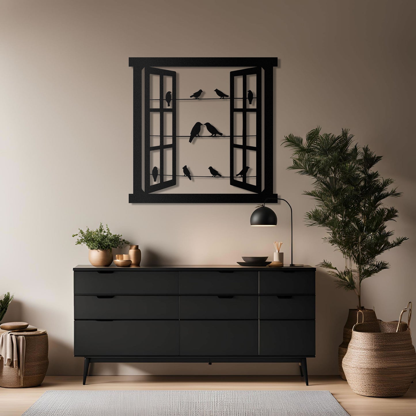 Window & Birds Metal Wall Art