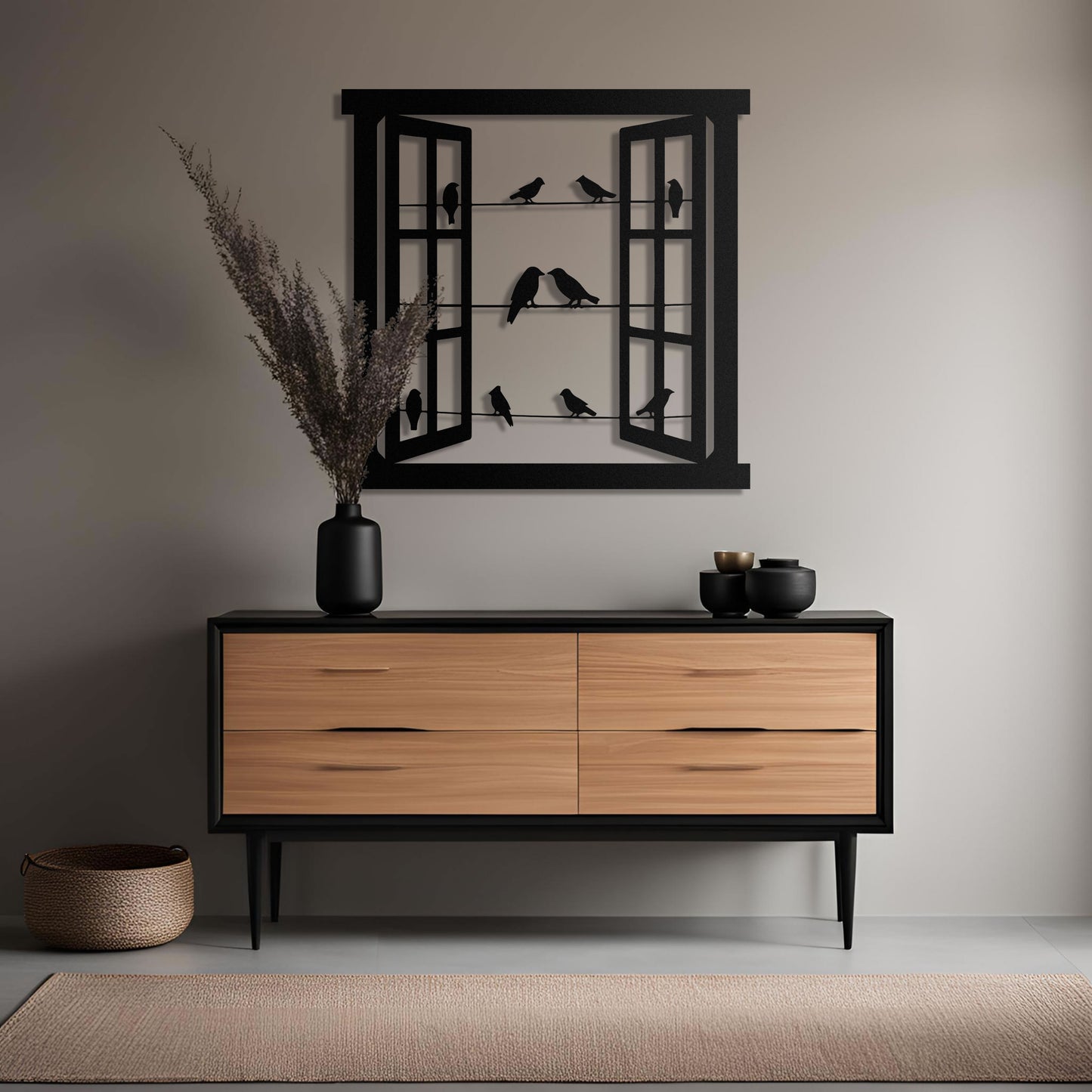 Window & Birds Metal Wall Art