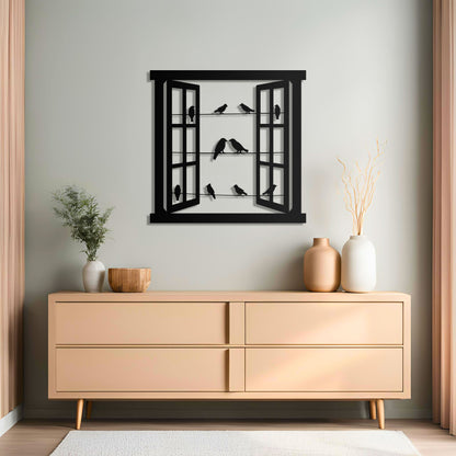 Window & Birds Metal Wall Art