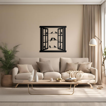 Window & Birds Metal Wall Art