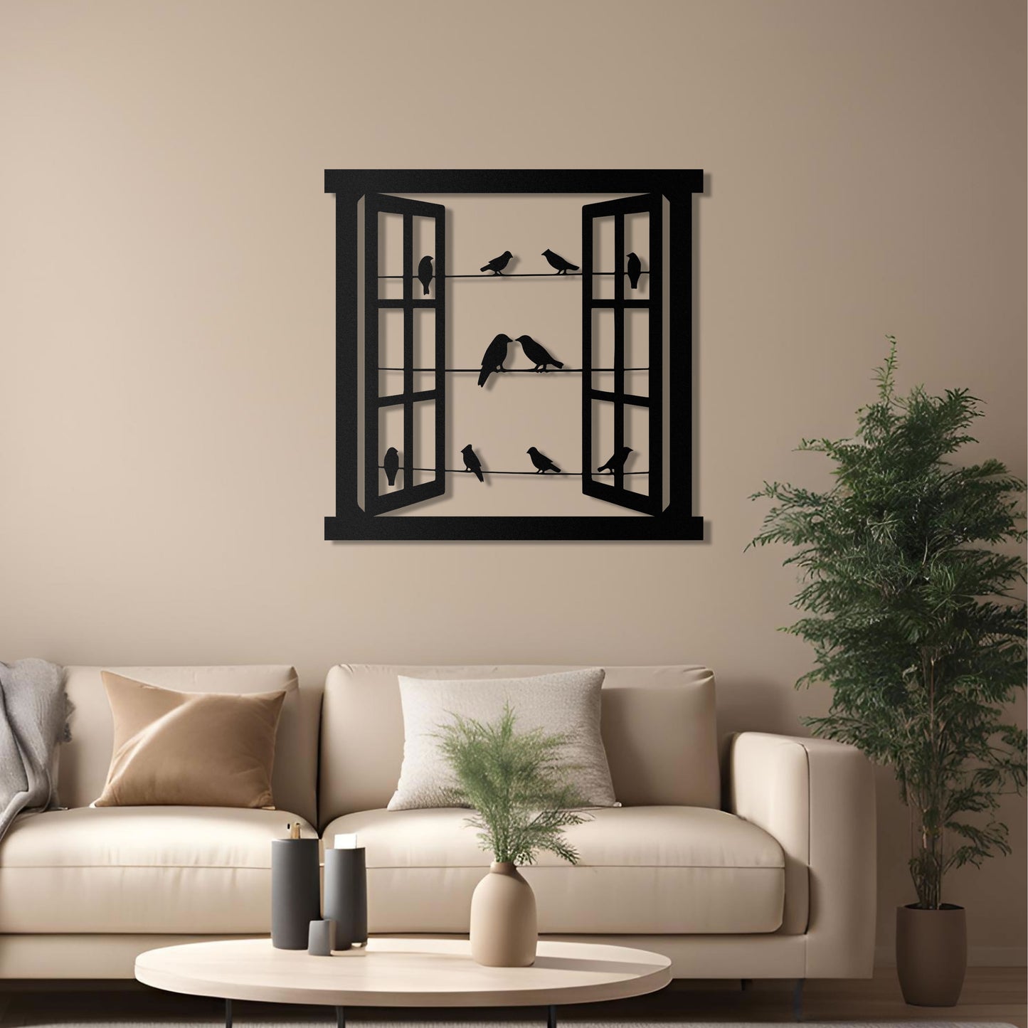 Window & Birds Metal Wall Art