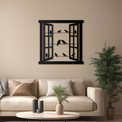 Window & Birds Metal Wall Art